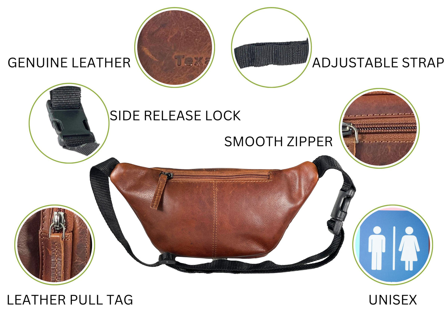 Texan Bull Oil Pull Up Hunter Leather Mini Fanny pack- Waist bag VP-SET-TXB-FANNY-PACK