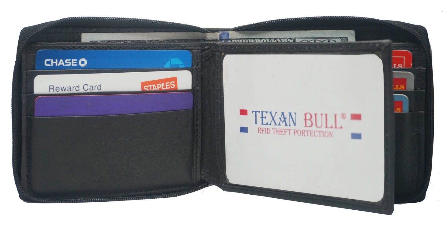 Texan Bull ® RFID Zipper Mens Wallet TXB-RF5101