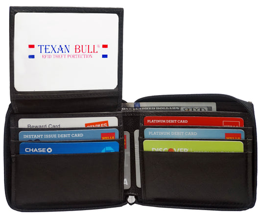 Texan Bull® RFID Zipper Mens Wallet RF5104