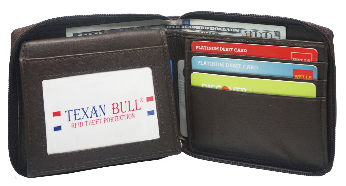 Texan Bull® RFID Zipper Mens Wallet RF5104