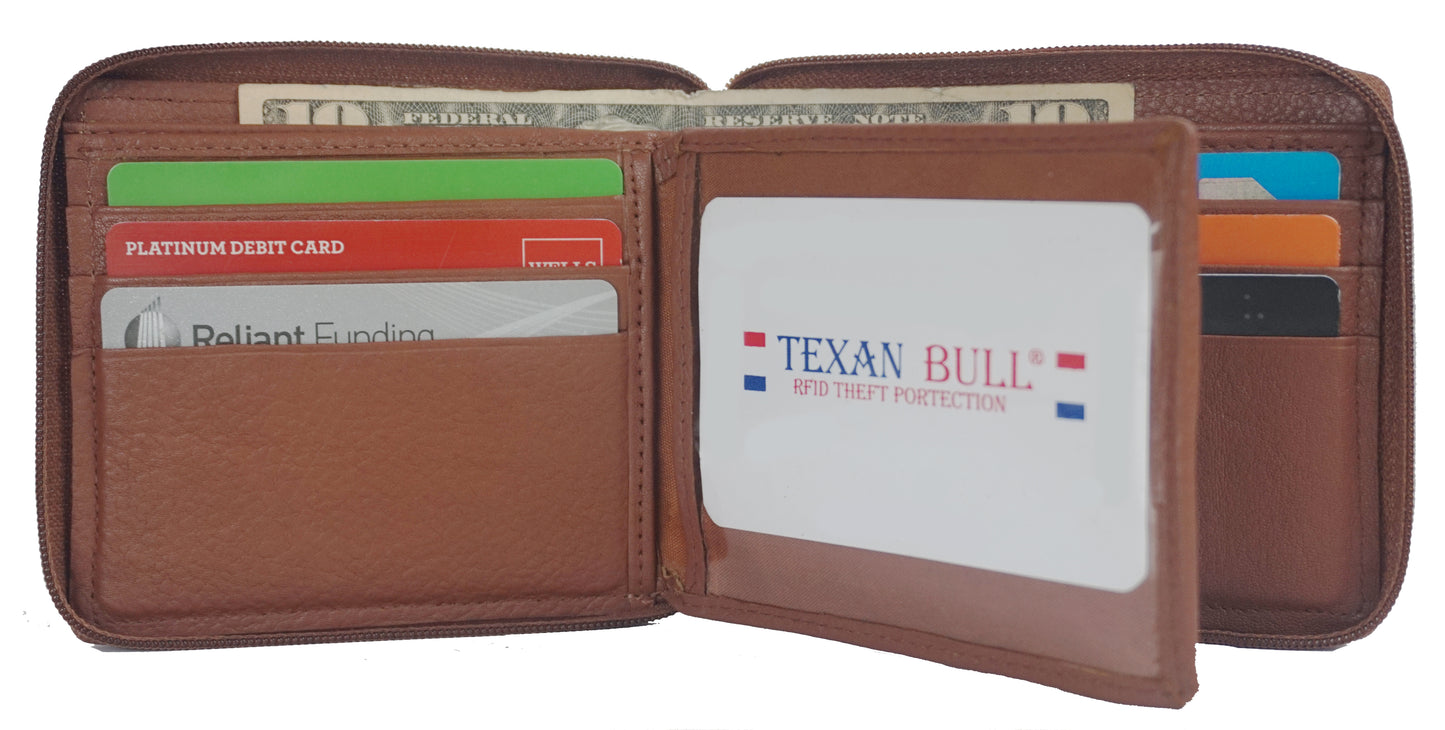 Texan Bull® RFID Signal Blocking Zipper Mens Wallet TXB-RF5101